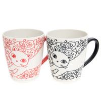 Ceramic Mug Set - Black And Red, Cat Pattern
