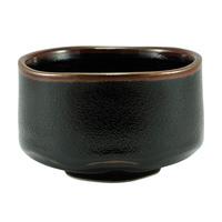 Ceramic Matcha Bowl - Black, Brown Edge