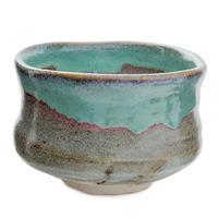 ceramic matcha bowl blue and sandy brown