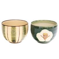 Ceramic Teacup Set - Green and Beige, Mixed Patterns