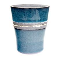 Ceramic Teacup - Blue, Brown Stripe