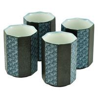 Ceramic Teacup Set - Blue wave pattern