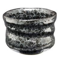 Ceramic Matcha Bowl - Black, Silver Bubble Wash Pattern