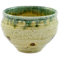 Ceramic Teacup - Beige and Green, Black Dots Pattern