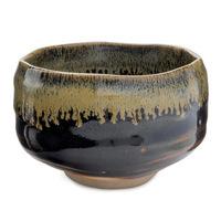 ceramic matcha bowl black brown rim