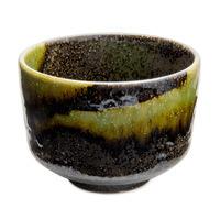 Ceramic Matcha Bowl - Black And Green, Blooming Paint Pattern