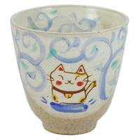 Ceramic Teacup- Cream, Blue Scroll And Cat Pattern