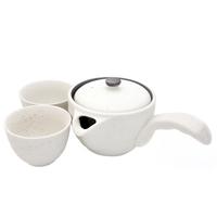 ceramic teapot and teacup set white speckle pattern