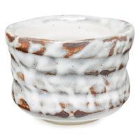 Ceramic Matcha Bowl - White And Brown, Wash Pattern