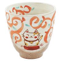 Ceramic Teacup - Cream, Red Scroll and Cat Pattern