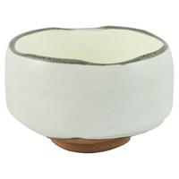 ceramic matcha bowl white brown accents