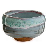 Ceramic Matcha Bowl - Pale Blue, Mottled Pattern