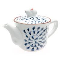 ceramic teapot white blue scroll foliage pattern with rabbit top