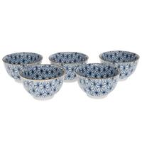 Ceramic Teacup Set - Blue and White, Hexagon Pattern