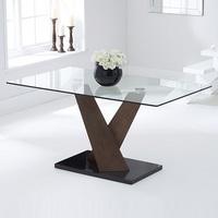 Cervo Glass Dining Table In Walnut Supports Black Marble Base