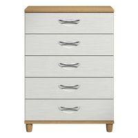 cesca 5 drawer chest oak and white