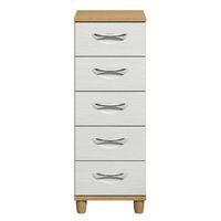 Cesca 5 Drawer Narrow Chest Oak and White