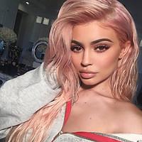 Celebrity Wig Rose Gold Color Lace Front Wigs Synthetic Long Natural Wave Heat Resistant Fiber Kylie Jenner\'s Hair Popular