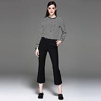 CELINEIAWomen\'s Casual/Daily Work Street chic Sophisticated ShirtCheck Round Neck Long Sleeve Silk