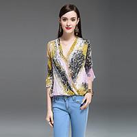 celineia womens going out vintage simple blouseprint v neck long sleev ...