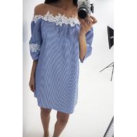 Celina stripe print crochet bardot dress