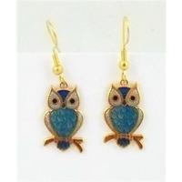 celtic sea gems enamelled owl earrings