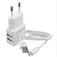 Charger Kit / Multi Ports Home Charger / Portable Charger EU Plug 2 USB Ports with Cable For Cellphone(5V , 2.1A)