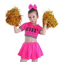 Cheerleader Costumes Outfits Kid\'s Performance Cotton Splicing 2 Pieces Short Sleeve High Top Skirt