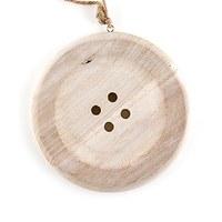 Charming Wooden Button Decoration with Natural Finish - Medium - White