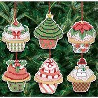 Christmas Cupcake Ornaments Counted Cross Stitch Kit-3X3 Set Of 6 14 Count 230385