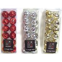 Christmas Jingle Bells Baubles 12 Red 12 Gold 12 Silver 4cm Baubles