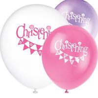 Christening Pink Bunting Party Latex Balloons