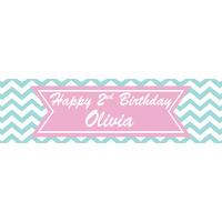 Chevron Divine Blue Happy Birthday Personalised Party Banner