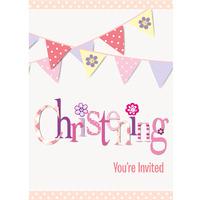 Christening Pink Bunting Party Invitations