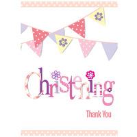 Christening Pink Bunting Party Thank You Cards