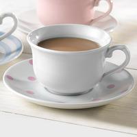 Churchill Vintage Café Tea Cup White & Saucer Pink Spots 10oz / 280ml (Case of 12)