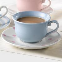 Churchill Vintage Café Tea Cup Blue & Saucer Pink Spots 10oz / 280ml (Single)