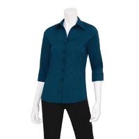 chef works womens 34 sleeve dress shirt blue s