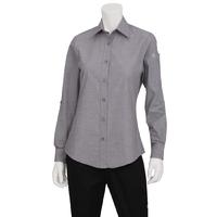 chef works womens chambray long sleeve shirt grey xs