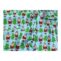 Christmas Trees & Santa Print Polycotton Dress Fabric