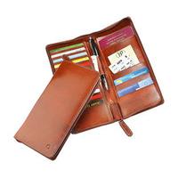Chevirex® Zip-Round Leather Credit Card/Travel Document Case, Brown, Leather