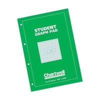 Chartwell Student Graph Pad 70gsm 0.1inch 0.5inch 1inch Grid 50 Sheets A4 Green Cover Ref J104B [Pack 10]