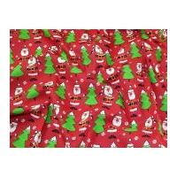 Christmas Trees & Santa Print Polycotton Dress Fabric Red