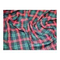 Check Wool Blend Textured Coating Fabric Black, Red & Green