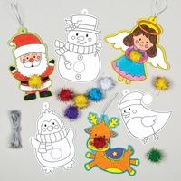 Christmas Colour-in Pom Pom Decorations (Pack of 12)