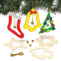 christmas bell wooden decorations pack of 6