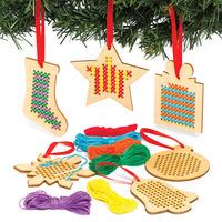 christmas wooden decoration cross stitch kits pack of 30