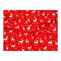 Christmas Reindeer Print Polycotton Dress Fabric Red