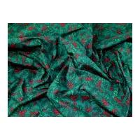 christmas holly print polycotton dress fabric green