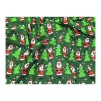 Christmas Trees & Santa Print Polycotton Dress Fabric Green